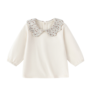 babylove女宝宝上衣纯棉春秋长袖t恤花边领文艺甜美内搭婴儿打底