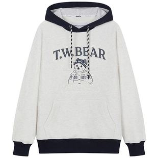 TeenieWeenie小熊女装卫衣秋冬季新款宽松时尚撞色连帽拼接上衣