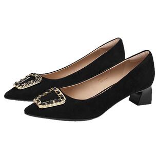 KISSCAT接吻猫[准时下班]通勤单鞋舒适不累脚粗跟尖头单鞋女黑色