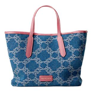 万里马新款老花包送女生礼物丹宁牛仔通勤单肩手提包复古托特包女