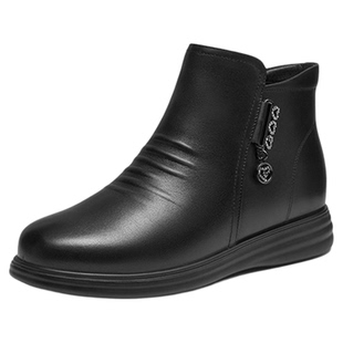 红蜻蜓妈妈棉鞋冬季新款女鞋保暖皮鞋中老年靴子真皮软底女靴鞋子