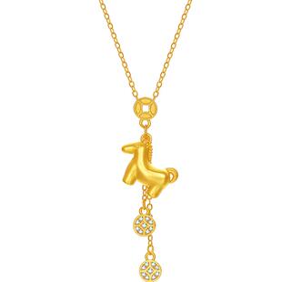 六桂福珠宝生肖马吊坠项链女黄金色纯银项链本命年新年礼物