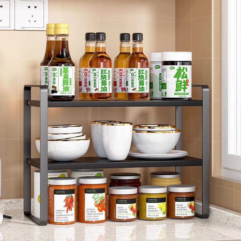 厨房分层架碗盘调味料收纳架子桌面置物架橱柜佐料储物架家用神器