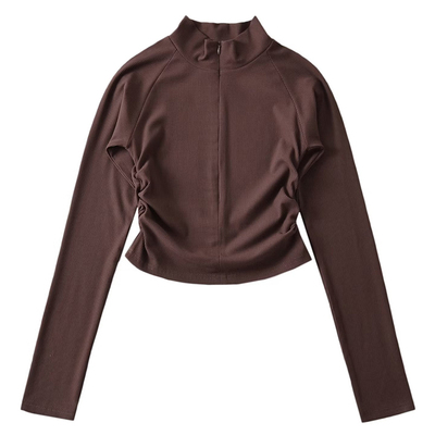 纯欲辣妹褶皱收腰长袖T恤上衣