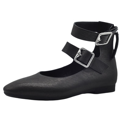 真皮双排扣玛丽珍单鞋女平底