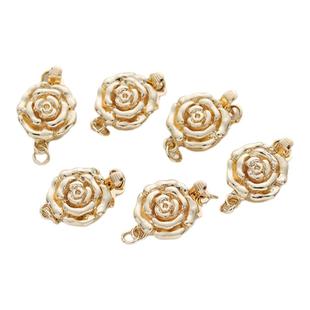 14k包金保色10mm玫瑰花朵插棒扣珍珠饰品链接插扣diy手链项链收尾