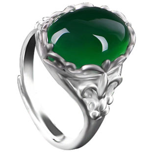 轻奢小众设计高级感925纯银活口可调节时尚绿玉髓宝石食指戒指女