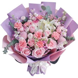 康乃馨鲜花百合花束同城送花北京天津送妈妈长辈老师领导生日花束