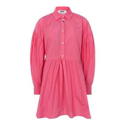 MSGM方领收腰长袖迷你连衣裙