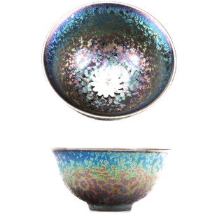 窑变七彩孔雀陶瓷镶银茶杯银鱼杯普洱品茗杯茶天目釉碗盏功夫茶具