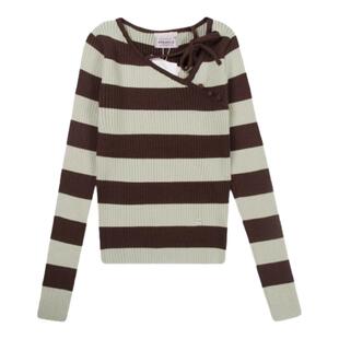 【现货】fletta bloom韩国ROLAROLA条纹不规则斜领修身针织衫上衣