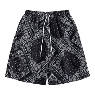 WHXS夏季潮牌休闲腰果花短裤男生沙滩日系帅气裤子设计感青少年