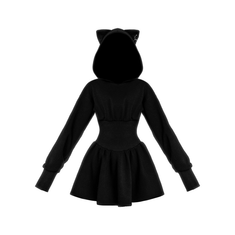 VOCK 恶魔小猫 万圣暗黑甜酷少女显瘦收腰长袖卫衣秋冬加绒连衣裙