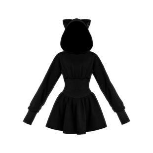 VOCK 恶魔小猫 暗黑甜酷少女显瘦收腰长袖卫衣秋冬加绒连衣裙辣妹