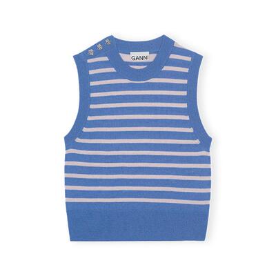 蓝色羊绒混纺针织背心GANNI圆领