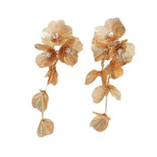 金色流苏花朵耳环个性欧美夸张圆脸耳夹耳坠小众气质轻奢新娘耳饰