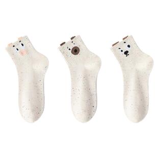 猫人纯棉袜子女款春秋季中筒袜2026新款爆款可爱卡通小熊无骨棉袜