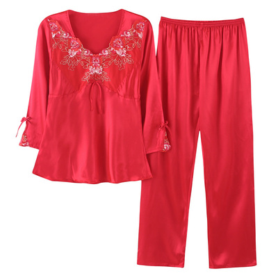 韩版真丝睡衣女式性感蕾丝长袖