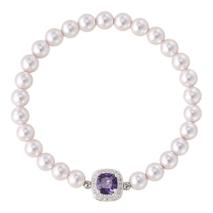 AJIDOU阿吉豆手链女款紫色方糖珍珠手串轻奢高级串珠生日礼物饰品