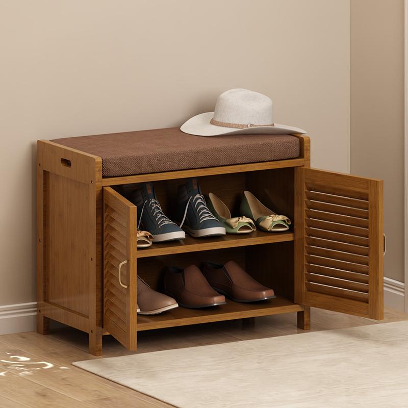 竹欧式换鞋凳坐垫式鞋架 竹木入门储物创意鞋凳收纳可坐换鞋柜