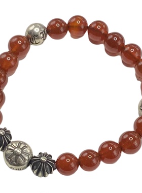 赵露思泰银十字珠深红玛瑙手串