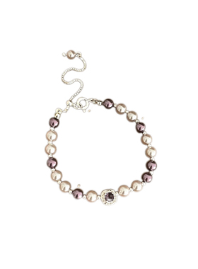 KISOL紫色水晶方糖珍珠手链配饰~