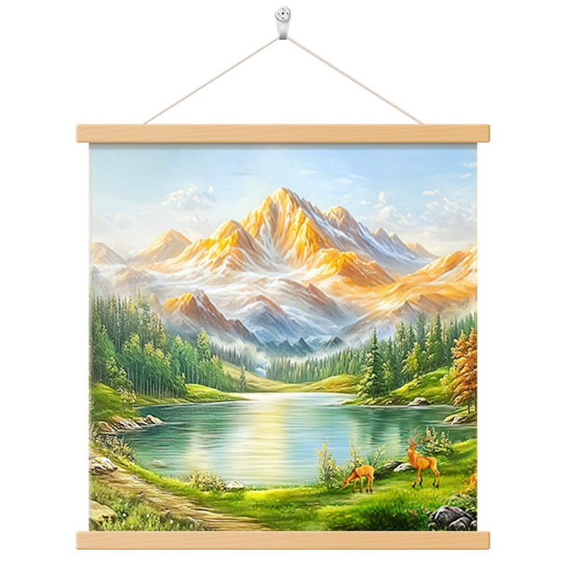 金山画靠山图餐厅装饰画高档大气客厅背景墙挂画福禄聚宝盆山水画