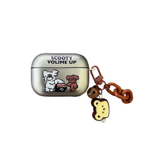 卷毛咖狗书本白狗airpodspro3保护套适用苹果蓝牙耳机壳2代银色3代硅胶pro2日系可爱男女第二代套4代新款软壳