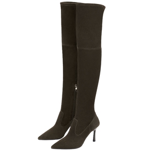 73hours女鞋陷入柔软冬季新款显瘦过膝长靴气质尖头时装高跟靴子