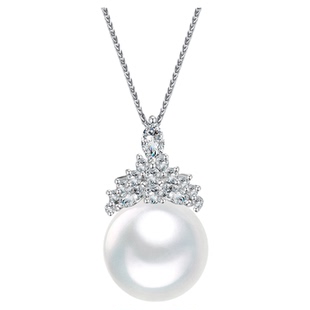 高贵轻奢 维纳斯澳白天然海水珍珠吊坠项链18K金钻石极光冰雪女王