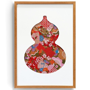 伽罗生活锦绣画 宝福芦 葫芦仿真丝新中式客厅玄关装饰挂画送礼