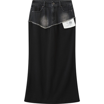 播后开叉设计感半身裙秋冬拼牛仔优雅长半裙女DDS4BD5213