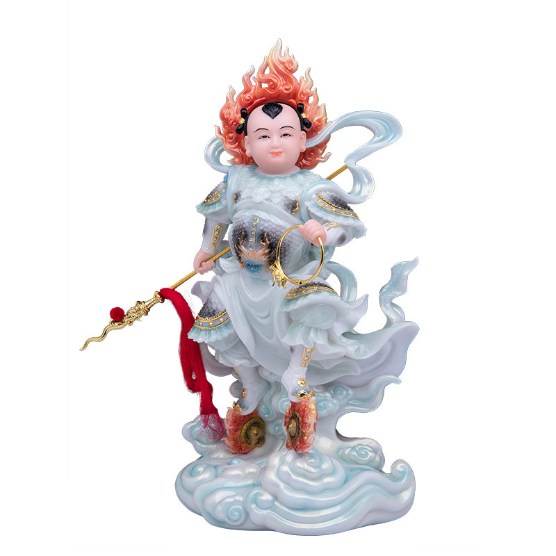 汉白玉哪吒三太子风火轮神像摆件