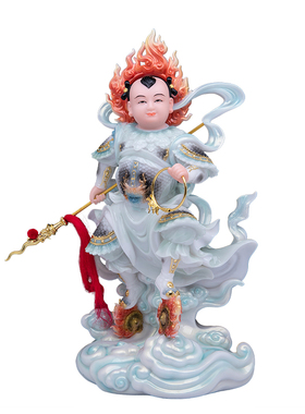 汉白玉哪吒三太子风火轮神像摆件