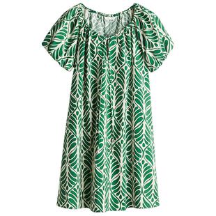 HM女装无领连衣裙春季宽松短袖A字设计感碎花裙1275760