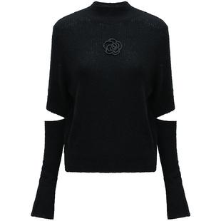 COCOBELLA小香风钉珠山茶花半高领毛衣女两穿可拆卸袖针织衫MZ185