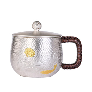 主人杯银杯子999纯银茶杯手工带盖泡茶银水杯大茶缸马克杯咖啡杯