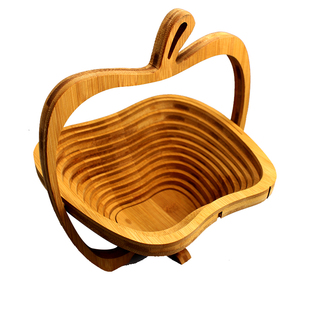 楠竹水果篮制可折叠隔热多功能创意果盘日式收纳竹木家居餐桌摆件
