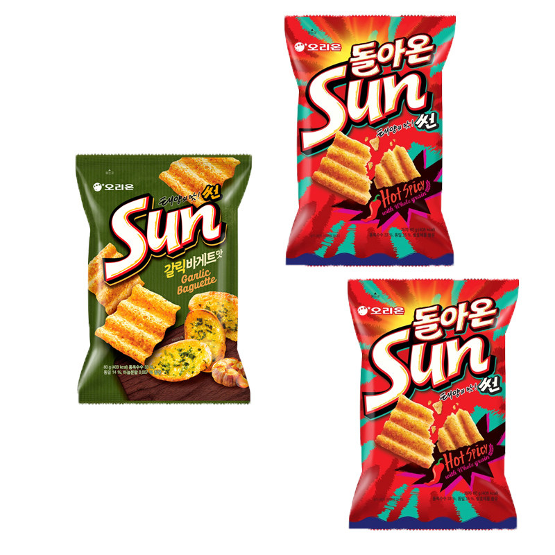 好丽友sun太阳玉米片薯片蒜烤面包辣味休闲海伦斯同款韩国零食品