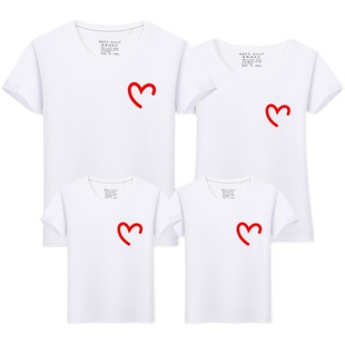 高端不一样的亲子装一家三口四口2023新款夏款爱心母女全家装t恤