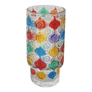 撞色手绘折射彩虹玻璃杯ins风浮雕中古杯高颜值可叠水杯果汁杯子