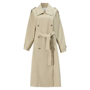 NON RESTRAIN高级感卡其色腰带风衣外套女法式翻领长款双排扣大衣