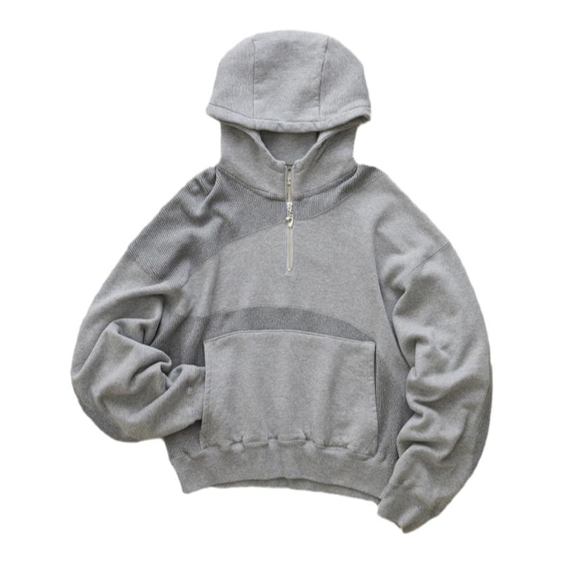 现货 JIEDA DRAPING HALF ZIP HOODIE日产珠地棉分割拼接卫衣24AW