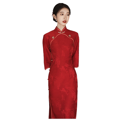 红色改良新娘敬酒服旗袍