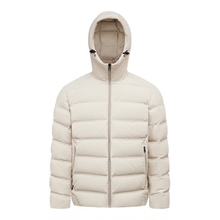 【白鹅绒】德鲨男装米白色连帽羽绒服2025冬短款保暖休闲外套男