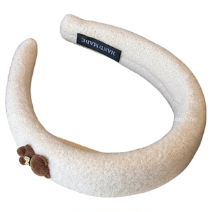 小熊乐园~棕色格纹毛绒宽边发箍女高颅顶日常外戴头箍高级感发饰