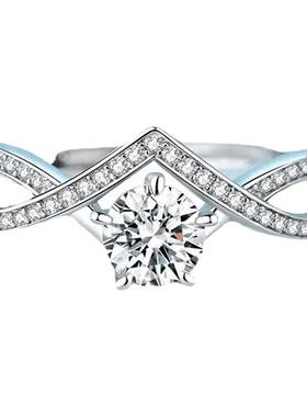 六爪加冕交叉纯银戒指女简约