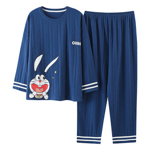 240斤特大码纯棉长袖睡衣套装女春秋季胖妹妹宽松家居服两件套6XL