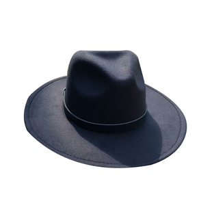 姚叔叔/英式幽默~神秘黑色皮带扣毛呢大檐爵士帽平檐礼帽子女秋冬