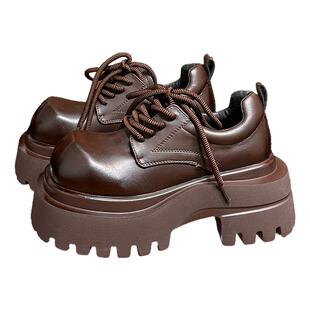 欧货真皮松糕厚底小皮鞋女英伦风圆头德比鞋小个子增高乐福鞋单鞋